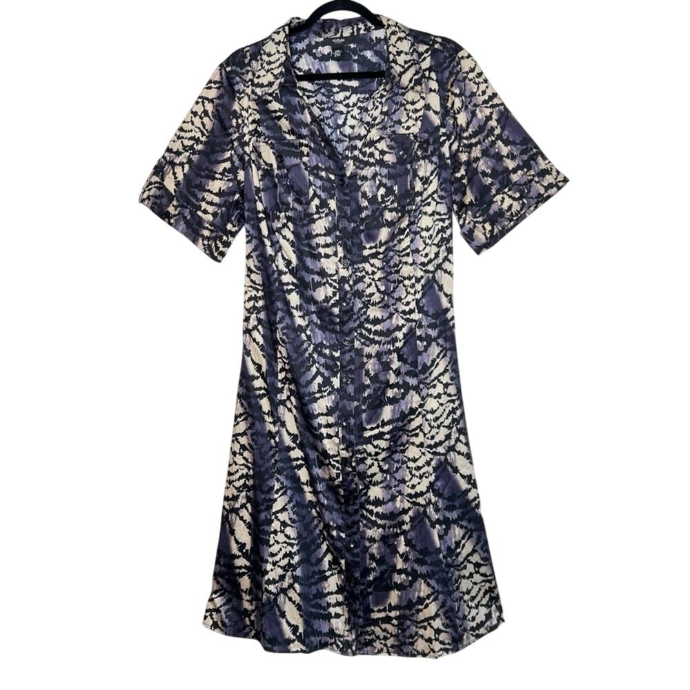 Alfani Shirt Dress 18W Multi Purple Tan Animal Print Cotton Collared Button-Up